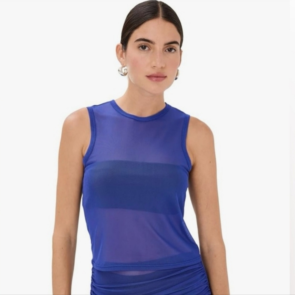 Good American Capri Blue Mesh Tank‎ NWT